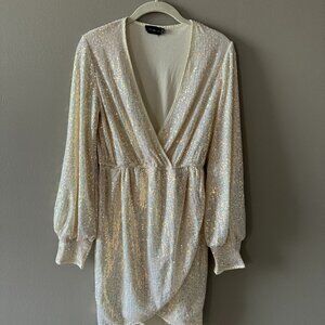 Pretty Little Thing white sequin dress size 4